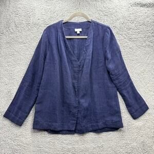 J. Jill 100% Linen Small Blue Lightweight Jacket Modern Minimalist Luxury EUC